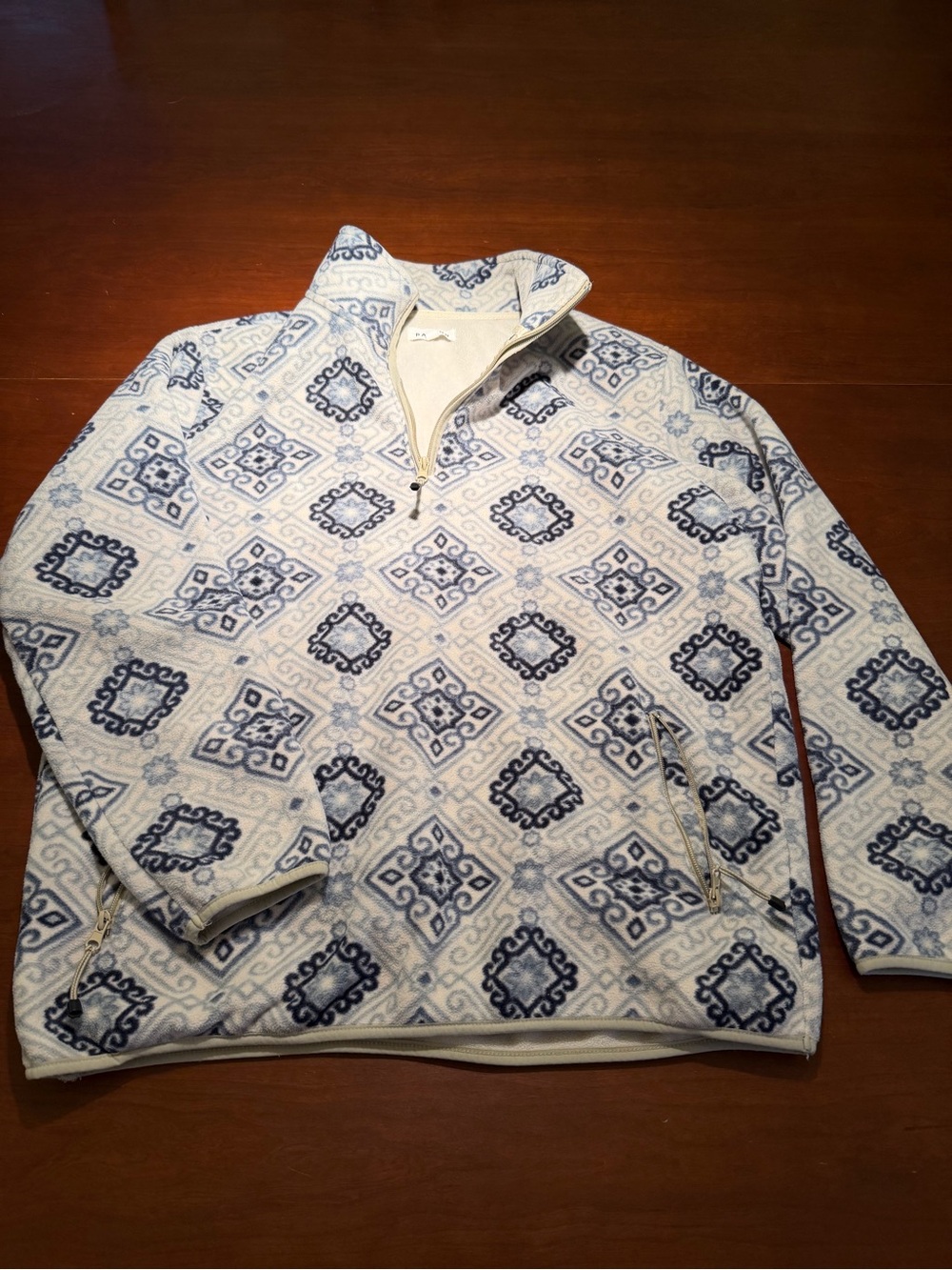 PacSun Men's Half-Zip Patterned Pullover - Blue and Cream